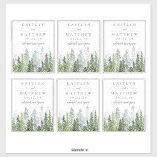 Waterverf Dennenboom Bos Bruiloft - 10 cm x 13 cm Sticker
