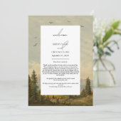 Waterverf dennenboom bos trouwroute programma (Staand voorkant)