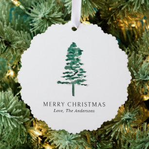Waterverf Dennenboom Foto Modern Kerstmis Ornament Kaart