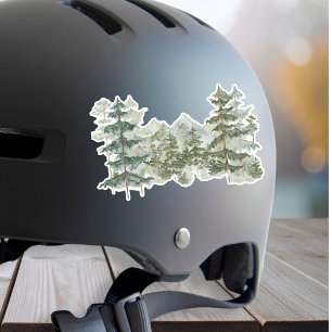 Waterverf Dennenbos Berg Rustieke Esthetiek Sticker
