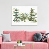 Waterverf dennenbos en berg esthetisch canvas afdruk (Insitu (Woonkamer))
