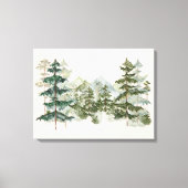 Waterverf dennenbos en berg esthetisch canvas afdruk (Voorkant)