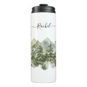 Waterverf dennenbos en berg esthetisch thermosbeker (Voorkant)