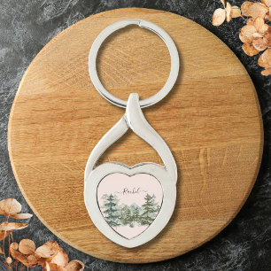 Waterverf Dennenbos en berg Landelijk Sleutelhanger