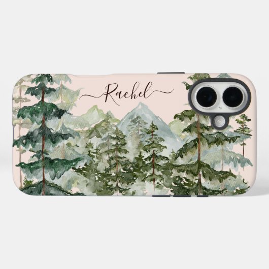 Waterverf dennenbos en berg rustiek Case-Mate iPhone case (Achterkant (horizontaal))