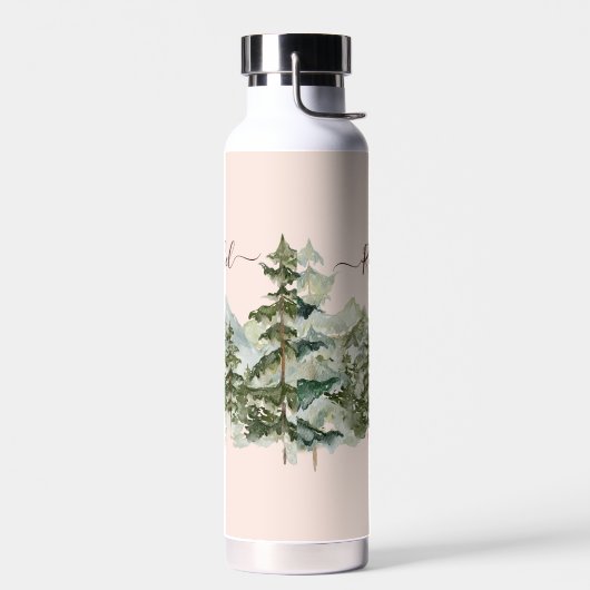 Waterverf dennenbos en berg rustiek waterfles (Links)