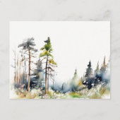 Waterverf dennenbos landschap bruiloft receptie informatiekaartje (Achterkant)