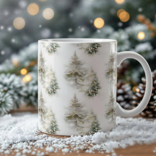 Waterverf Dennenbos Mok Winter Vakantie Theemok