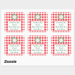 Waterverf Dennengroen Krans MONOGRAM Rood Geruit G Vierkante Sticker