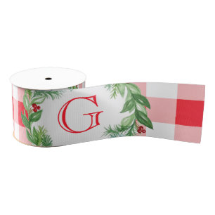 Waterverf Dennenkrans MONOGRAM Rode Check Grosgrain Lint