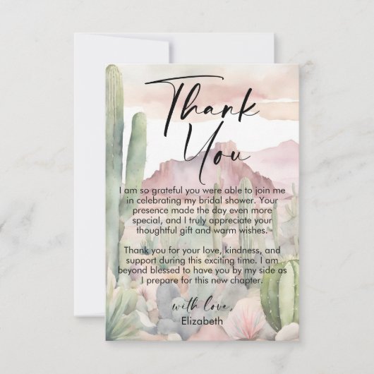 Waterverf Desert Natuur Cactus Dank u kaart (Voorkant)