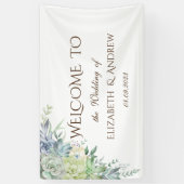 Waterverf Desert Succulenten Stippen Bruiloft Spandoek (Verticaal)