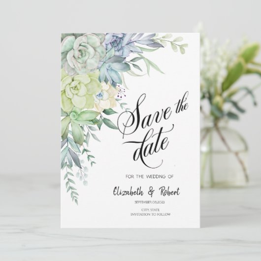 Waterverf Desert Succulenten Stippen Sla de datum  Save The Date (Staand voorkant)