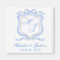 Waterverf Designer Blauw Monogram Crest Bruiloft