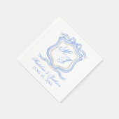 Waterverf Designer Blauw Monogram Crest Bruiloft Servet (Hoek)