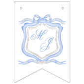 Waterverf Designer Blauw Monogram Crest Bruiloft Vlaggetjes (Tweede vlag)