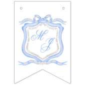 Waterverf Designer Blauw Monogram Crest Bruiloft Vlaggetjes (Derde vlag)