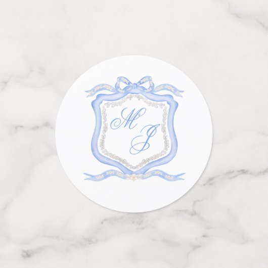 Waterverf Designer Blauw Monogram Crest Confetti (Kleine voorkant)