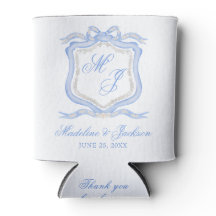 Waterverf Designer Blauw Monogram Crest Favor