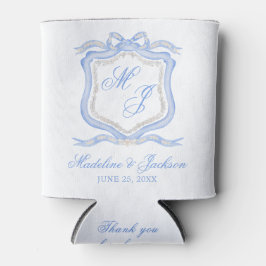 Waterverf Designer Blauw Monogram Crest Favor Blikjeskoeler
