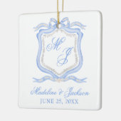 Waterverf Designer Blauw Monogram Crest Keramisch Ornament (Links)
