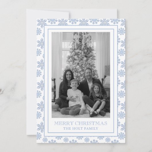 Waterverf Designer Blue Snowflakes Kerst Feestdagenkaart (Voorkant)