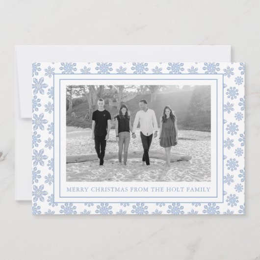 Waterverf Designer Blue Snowflakes Kerst Feestdagenkaart (Voorkant)