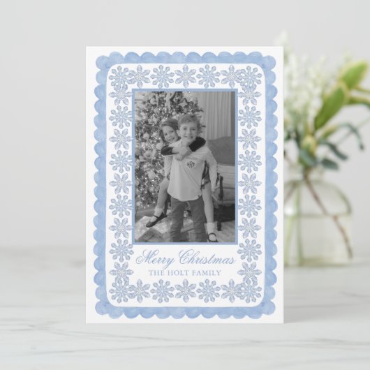 Waterverf Designer Blue Snowflakes Kerst Feestdagenkaart (Staand voorkant)