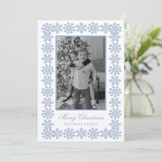 Waterverf Designer Blue Snowflakes Kerst Feestdagenkaart (Staand voorkant)