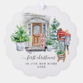 Waterverf deur | Eerste Kerstdag Nieuw startpunt Ornament Kaart (Voorkant)