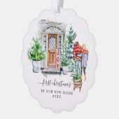 Waterverf deur | Eerste Kerstdag Nieuw startpunt Ornament Kaart (Links)