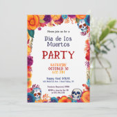 💀 Waterverf Día de Muertos Feestuitnodiging Kaart (Staand voorkant)