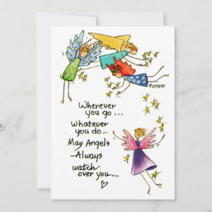 Waterverf die vier kleurrijke engelen tekent , sta feestdagenkaart