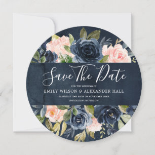 Waterverf Diep Marine Roze Bloemen Save The Date