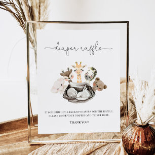 Waterverf Dieren Faux Modern Gold Diaper Raffle Poster