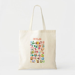 Waterverf Dierlijk alfabet Schattig, gepersonalise Tote Bag