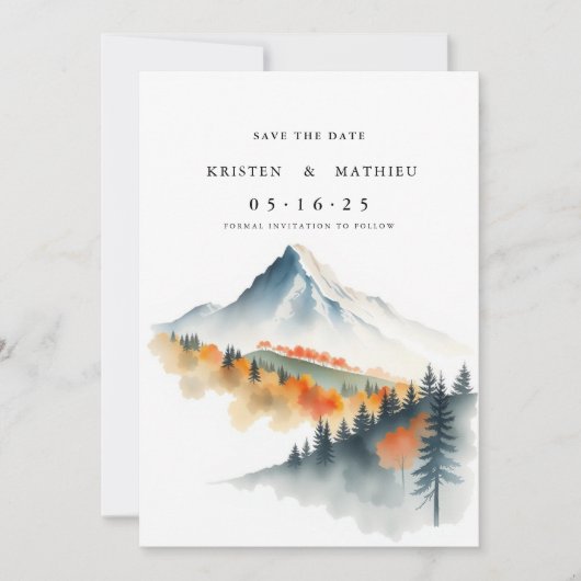 Waterverf Digital Mountain Save The Date (Voorkant)