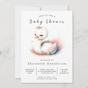 Waterverf Digital Swan Baby shower Kaart