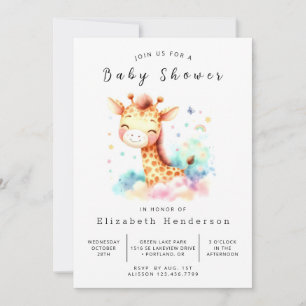 Waterverf Digitale Giraffe Baby shower Kaart