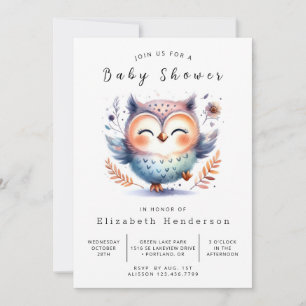 Waterverf digitale uil Baby shower Kaart
