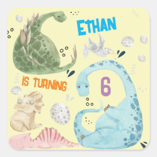 Waterverf Dino feestjes Vierkante Sticker
