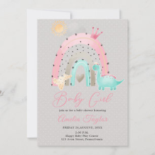 Waterverf Dinosaur Baby Girl Dino baby shower Kaart