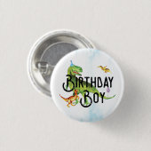 Waterverf Dinosaur Birthday Boy Button (Voorkant /achterkant)