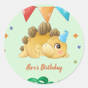 Waterverf Dinosaur Boy Birthday Party Ronde Sticker