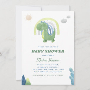 Waterverf Dinosaur en Rainbow Green Baby shower Kaart