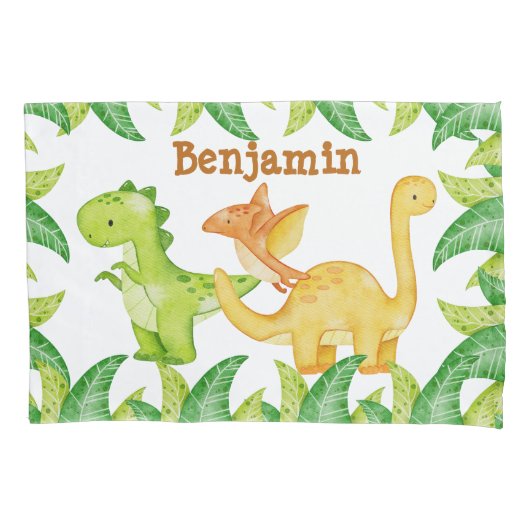 Waterverf dinosaur gepersonaliseerde naam kussensloop (Voorkant)