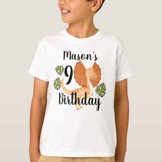 Waterverf Dinosaur Greenery Birthday Party T-Shir T-shirt (Voorkant)