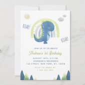 Waterverf Dinosaur & Rainbow Blue, 1e verjaardag Kaart (Voorkant)