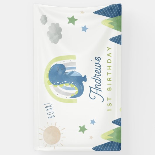 Waterverf Dinosaur Roar T Rex 1e verjaardag Spandoek (Verticaal)