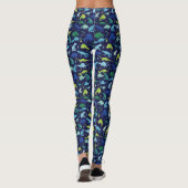 Waterverf Dinosaur Silhouette Pattern Green Blue Leggings (Achterkant)
